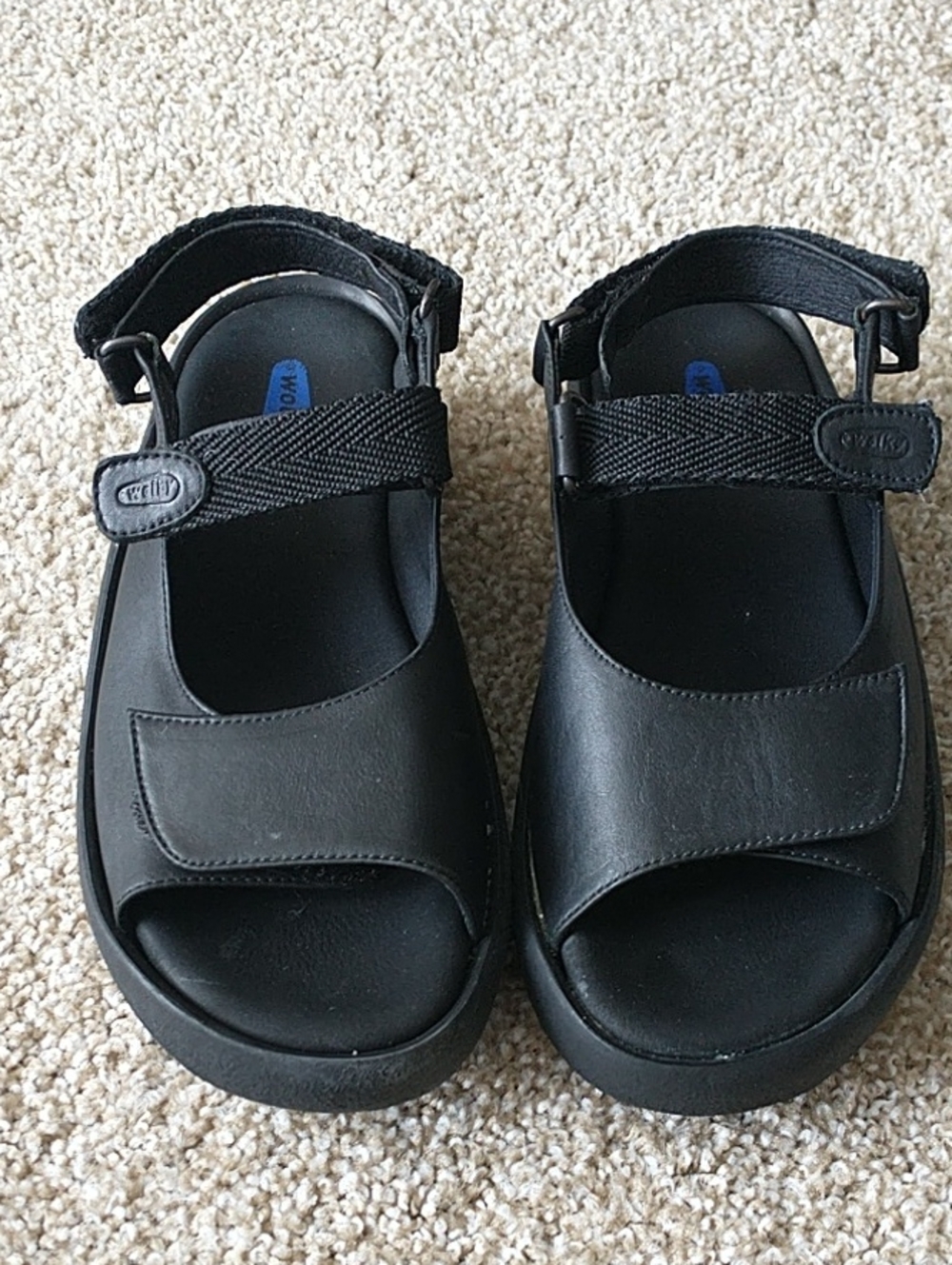 Wolky Black Leather Open-Toe Sandals with Adjustable Straps